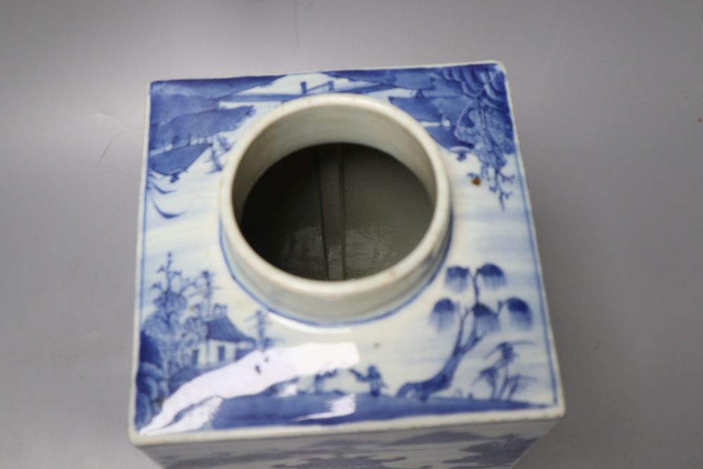 A 19th century Chinese blue and white square canister, height 30cm